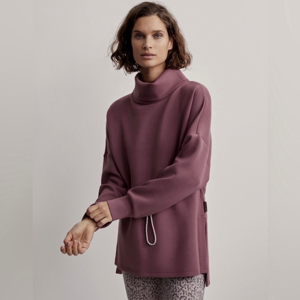 VARLEY Freya Sweat DoubleSoft Turtleneck Pullover Drawstring Waist Rose Mauve S